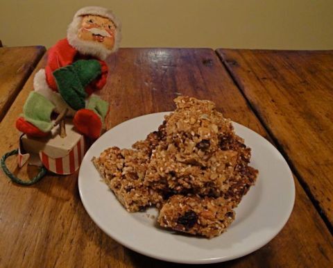 plate with granola bars and Santa