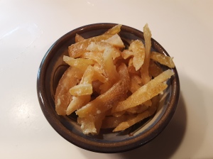 small bowl of candied grapefruit peel